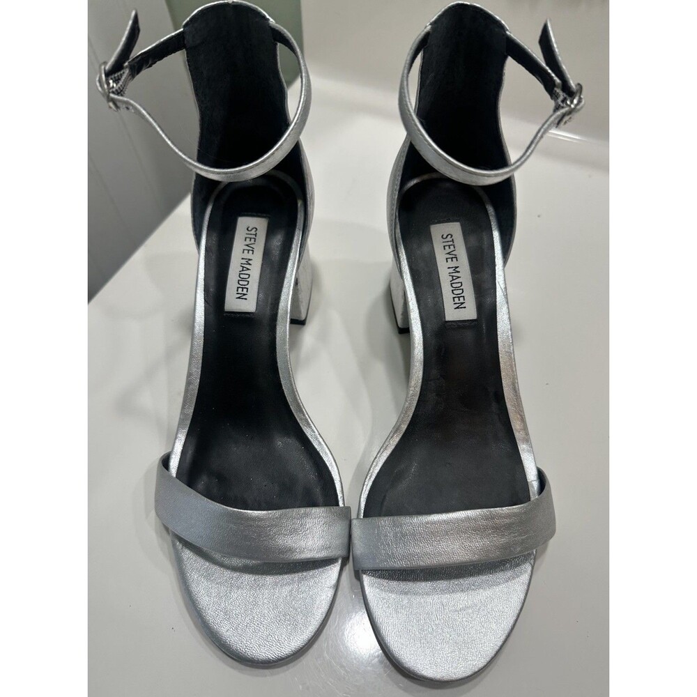 Steve Madden Womens Irenee Luxe Open Toe Silver Formal Ankle Strap Sandals 8 M